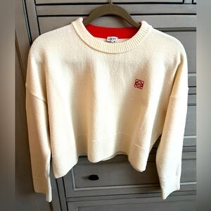 LOEWE cropped wool sweater cream/red Size M